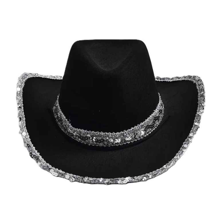 Chapeau cowboy noir à paillettes argentées (2)