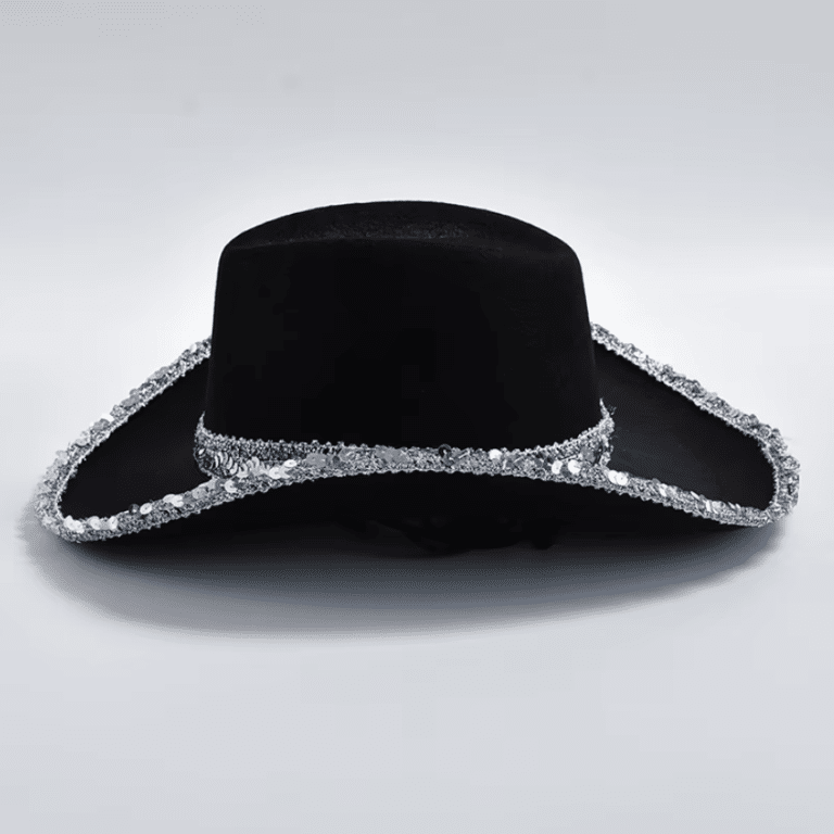 Chapeau cowboy noir à paillettes argentées (3)