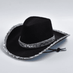 Chapeau cowboy noir à paillettes argentées (4)