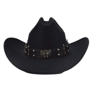 Chapeau cowboy noir bandeau balles et emblème pistolets western