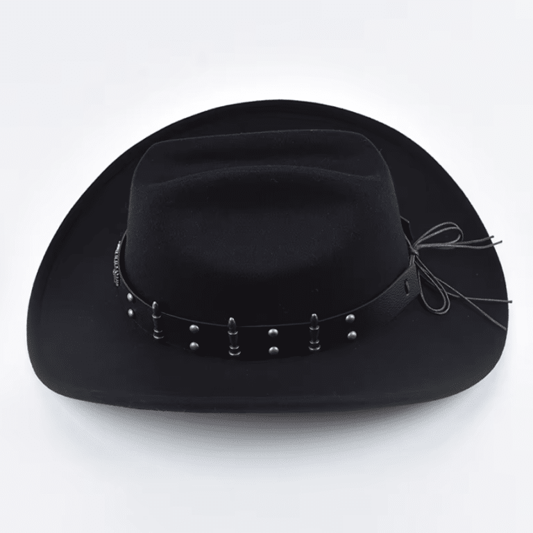 Chapeau cowboy noir bandeau balles et emblème pistolets western (3)