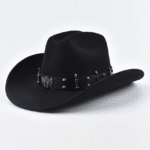 Chapeau cowboy noir bandeau balles et emblème pistolets western (4)