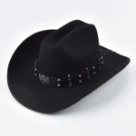 Chapeau cowboy noir bandeau balles et emblème pistolets western (5)