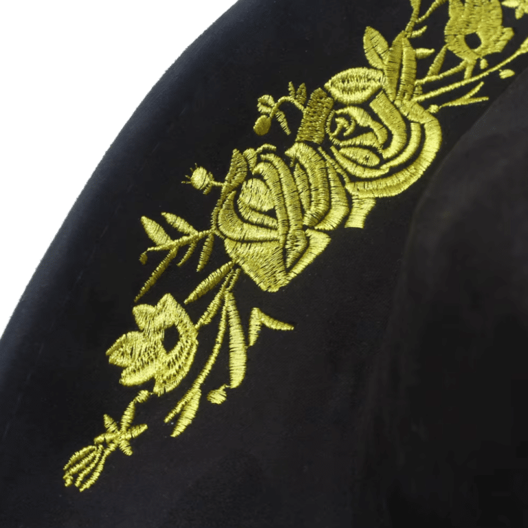 Chapeau cowboy noir effet daim broderie florale dorée (2)