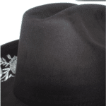 Chapeau cowboy noir effet daim broderie florale dorée (4)