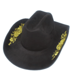 Chapeau cowboy noir effet daim broderie florale dorée (6)