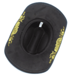 Chapeau cowboy noir effet daim broderie florale dorée (7)