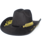 Chapeau cowboy noir effet daim broderie florale dorée (8)