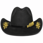 Chapeau cowboy noir effet daim broderie florale dorée (9)