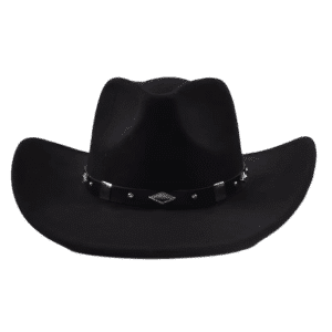 Chapeau cowboy noir en feutre avec bandeau riveté western