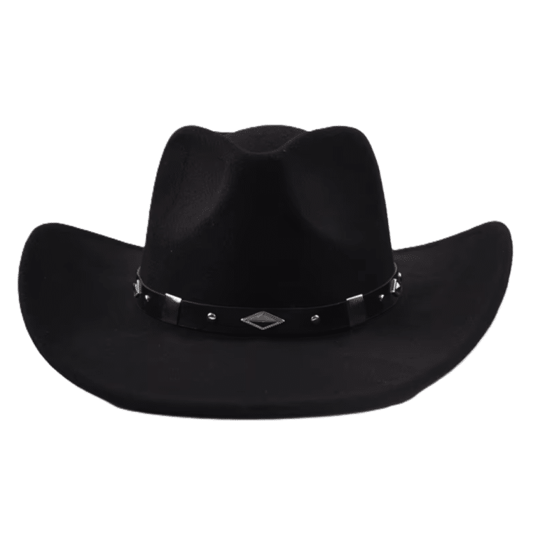 Chapeau cowboy noir en feutre avec bandeau riveté western (2)