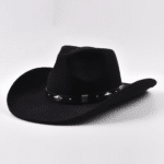 Chapeau cowboy noir en feutre avec bandeau riveté western (3)