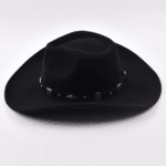 Chapeau cowboy noir en feutre avec bandeau riveté western (4)
