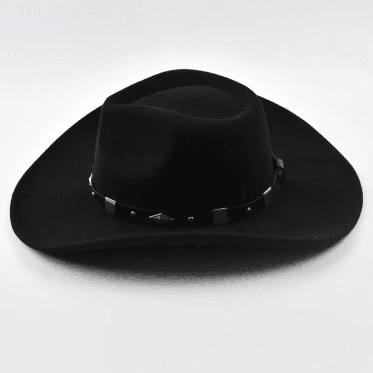 Chapeau cowboy noir en feutre avec bandeau riveté western (4)