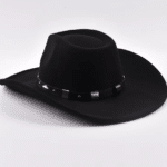 Chapeau cowboy noir en feutre avec bandeau riveté western (5)