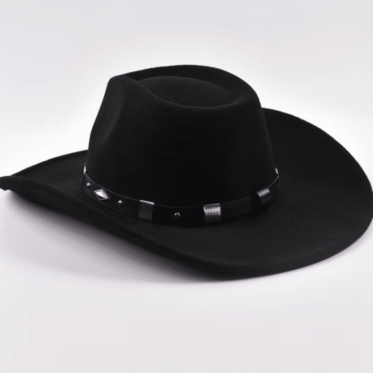 Chapeau cowboy noir en feutre avec bandeau riveté western (5)