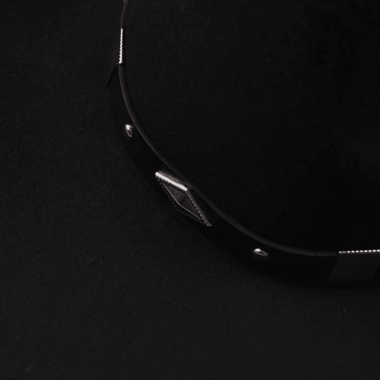 Chapeau cowboy noir en feutre avec bandeau riveté western (6)