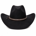 Chapeau cowboy noir style western avec bandeau tressé (1)