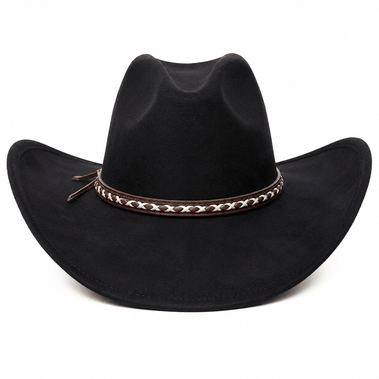 Chapeau cowboy noir style western avec bandeau tressé (1)