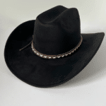 Chapeau cowboy noir style western avec bandeau tressé (2)