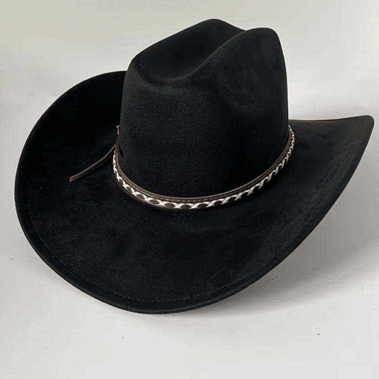 Chapeau cowboy noir style western avec bandeau tressé (2)