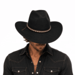 Chapeau cowboy noir style western avec bandeau tressé (3)
