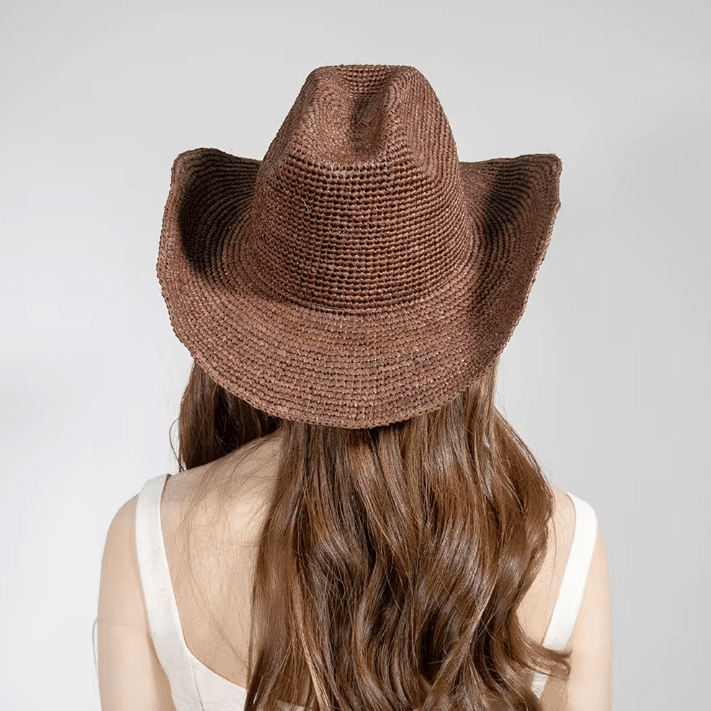 Chapeau cowboy paille naturelle marron western (3)