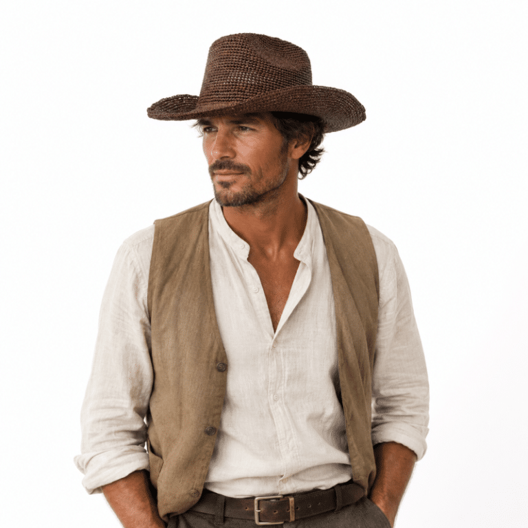 Chapeau cowboy paille naturelle marron western (4)