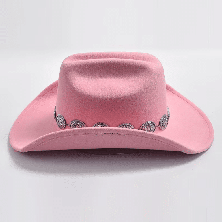 Chapeau cowboy rose à bandeau conchos argentés western (1)