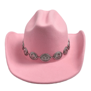 Chapeau cowboy rose à bandeau conchos argentés western