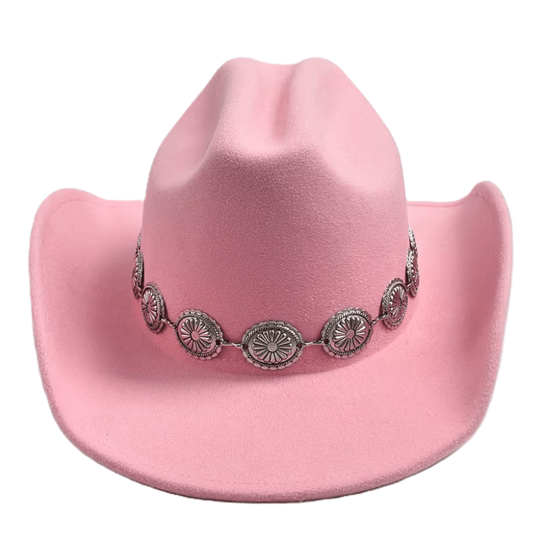 Chapeau cowboy rose à bandeau conchos argentés western (4)