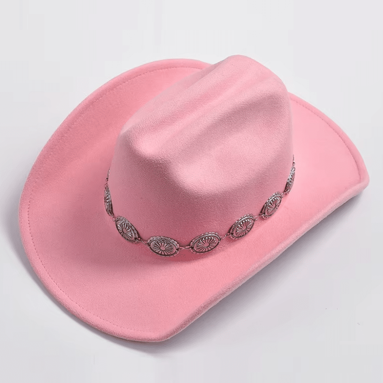 Chapeau cowboy rose à bandeau conchos argentés western (5)