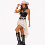 Chapeau cowboy rose à bandeau western et tête de taureau (1)