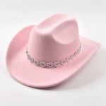 Chapeau cowboy rose à chaîne cœurs style western festival (2)