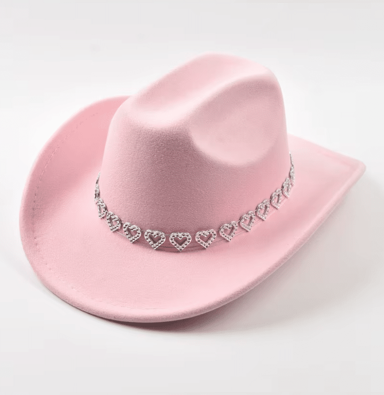 Chapeau cowboy rose à chaîne cœurs style western festival (2)