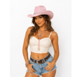 Chapeau cowboy rose à chaîne cœurs style western festival (3)