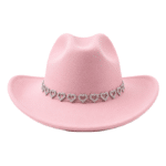 Chapeau cowboy rose à chaîne cœurs style western festival (4)