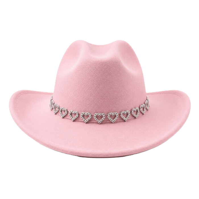 Chapeau cowboy rose à chaîne cœurs style western festival (4)