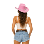 Chapeau cowboy rose à chaîne cœurs style western festival (5)