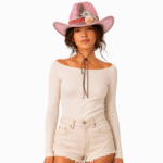Chapeau cowboy rose à paillettes et strass festival (3)
