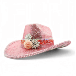 Chapeau cowboy rose à paillettes et strass festival (5)
