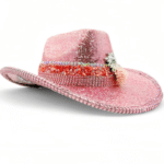 Chapeau cowboy rose à paillettes et strass festival (6)
