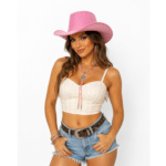 Chapeau cowboy rose strass et velours festival (1)