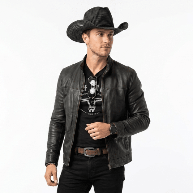 Chapeau de paille noir cowboy vintage (1)