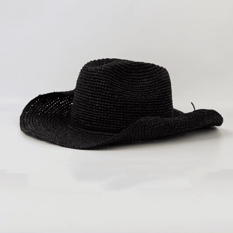 Chapeau de paille noir cowboy vintage (2)