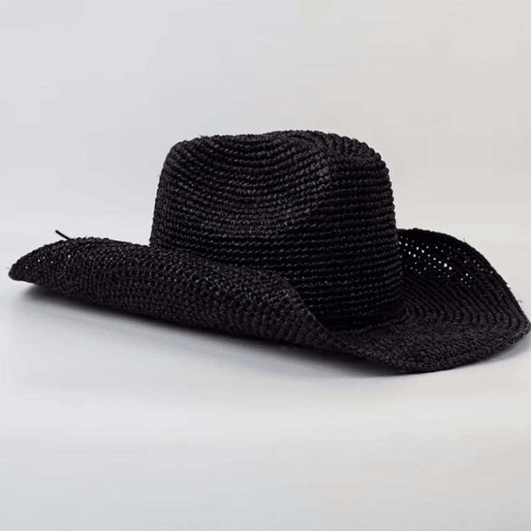 Chapeau de paille noir cowboy vintage (3)