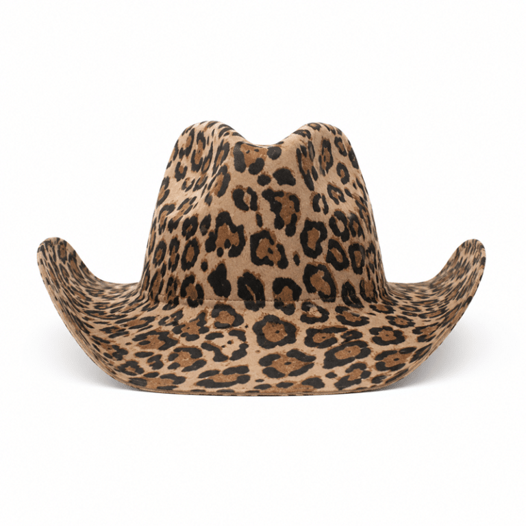 Chapeau léopard cowboy en feutre de laine authentique (1)