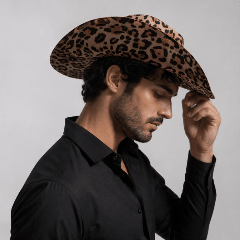 Chapeau léopard cowboy en feutre de laine authentique (5)
