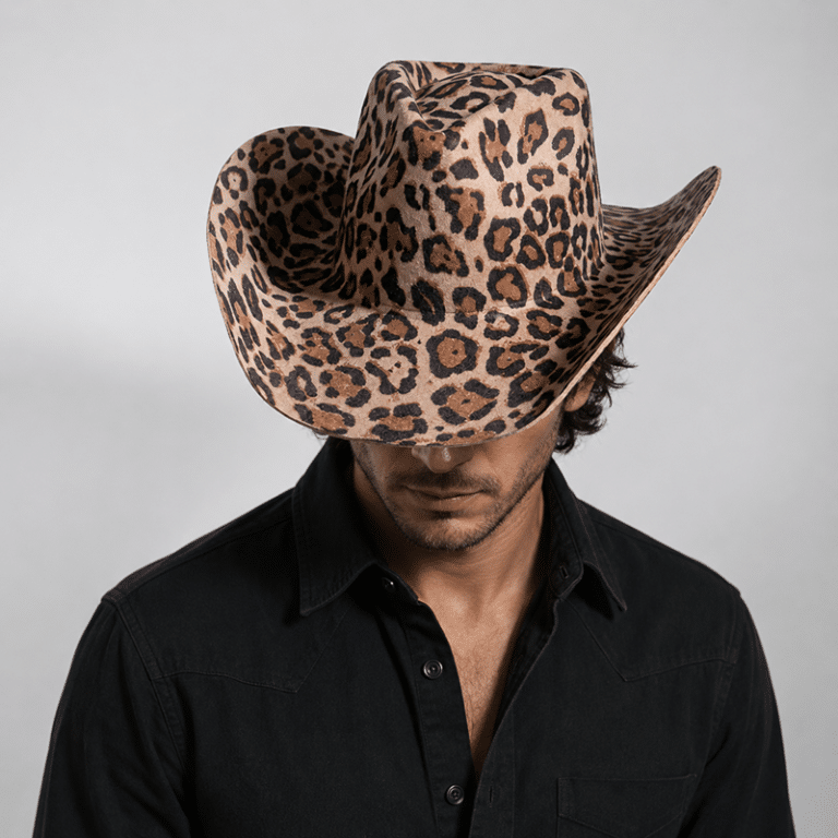 Chapeau léopard cowboy en feutre de laine authentique (6)
