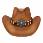 Chapeau western été marron en fibres naturelles avec bandeau turquoise (1)